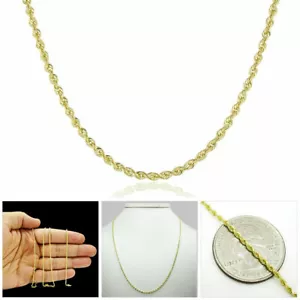 Collar de cadena de cuerda maciza de 2 mm de oro amarillo de 14K corte de diamante todos los tamaños reales - Imagen 1 de 6