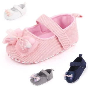 Baby Girls Toddlers Bow Party Pram Shoes Kids Christening Soft Sole Slippers NEW - Picture 1 of 13