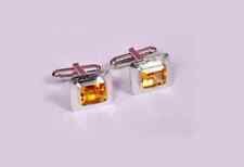 Emerald Cut 2.5Ct Simulated Yellow Citrine Men's Cufflink 14K White Gold Plated
