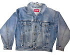 Vintage Wrangler Hero Denim Jacket Mens L Distressed Blue Trucker Jean Button Up
