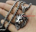 Large Stainless Steel Biker Lion Heads King Pendant Men Necklace Rolo chain 22''