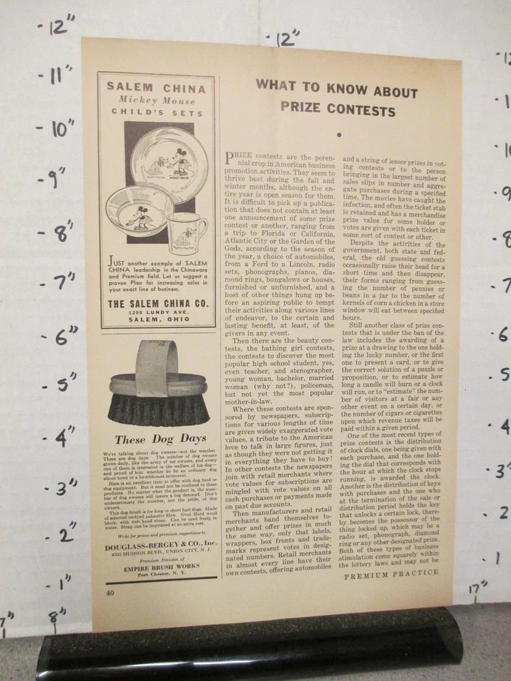 Trade Magazine Premium Ad 1935 SALEM CHINA Mickey Mouse Pluto Plato Taza Tazón L Foto 1 de 1