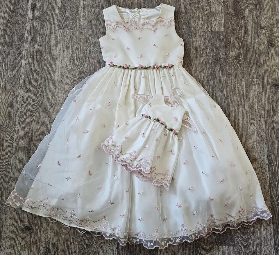 Cinderella Girls Mesh Embroidered Floral Dress W/Matching Doll Dress Girls Sz 6X - Image 1 of 4