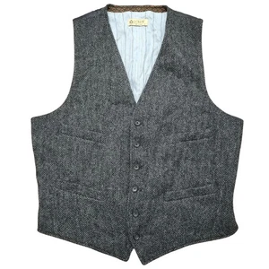 J Crew Vest Mens Large Gray Button Waistcoat Moon Wool Herringbone - Picture 1 of 10