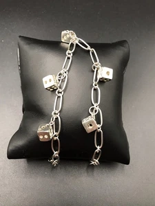 925 Sterling Silver Dice charm Bracelet Size 8” Adjustable - Picture 1 of 10