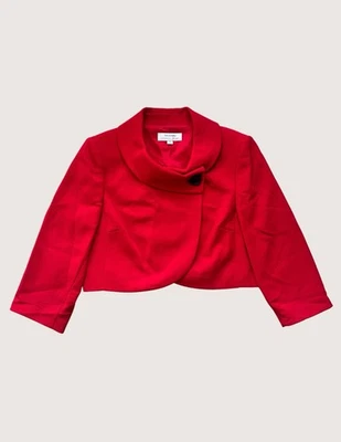 Tahari ASL Red Cropped Blazer Open Front Wide Lapels 3/4 Sleeve Women's 14 - Изображение 1 из 4