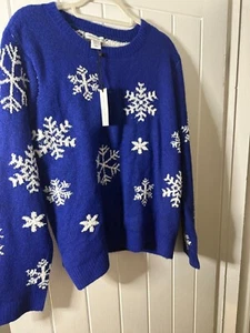 Cupcakes & Cashmere White Snowflake Blue Crew Neck Sweater - Size XL - Picture 1 of 5