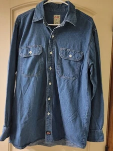 Dickies Denim Shirt Men's Large Blue Long Sleeve Cotton Button Up Chest Pockets - Picture 1 of 3