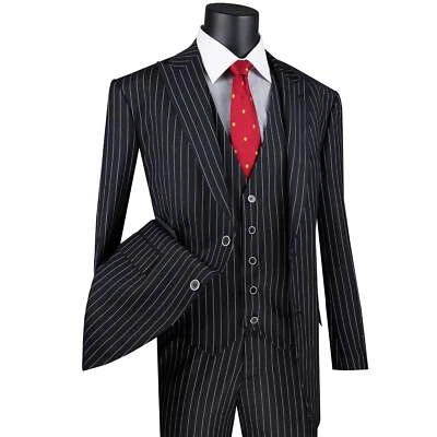 Traje VINCI Hombre Gángster Rayas 3 Piezas Calce Clásico, 38S-62L, 6 Colores NUEVO Foto 1 de 4