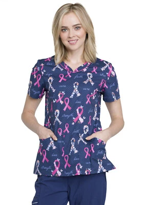 Rosy Ribbons Cherokee Scrubs Genuine BCA V Neck Top CK646 RORI - Image 1 of 4