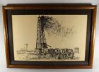 Lithograph Signed "Ricardo" Spindletop Oil Well Dedicated To Oil Queen J.Hunter