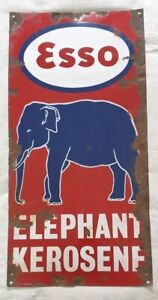 Vintage Esso Elephant Kerosene Sign Board Porcelain Enamel Gas Oil Pump Displ