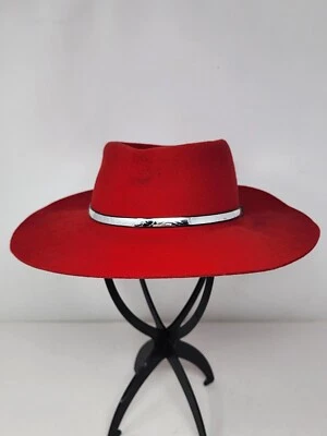 Sombrero rojo vintage MHT Westerns con banda tono plata 100 % lana 6 7/8 para mujer Foto 1 de 4