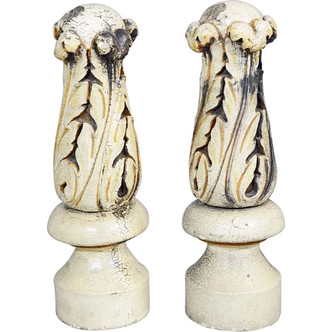 Antique Pair American Glazed Terracotta Carved Architectural Roof Finials Garden Cover