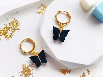 1 par de pendientes de aro Huggie colgantes mariposa joyería de boda regalo para ella Foto 1 de 4