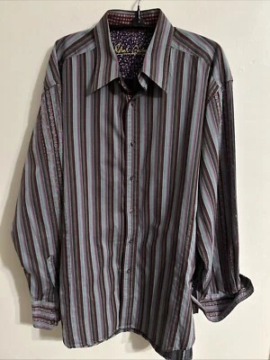 Camisa de vestir Robert Graham bordada con puño abatible a rayas XL para hombre Foto 1 de 4