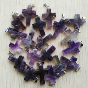 Fashion natural amethyst druzy stone Cross Pendants 24pcs/lot Wholesale - Picture 1 of 2