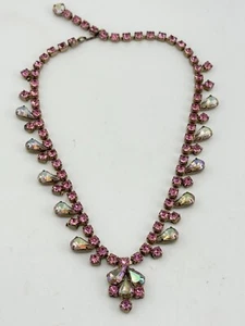 Collana vintage in vetro con strass rosa - Foto 1 di 5