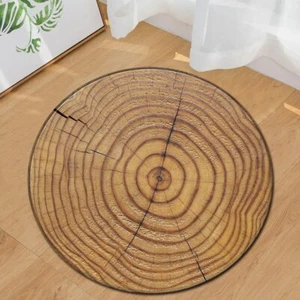 Round 3D Carpet Wood Grain Chair Mat Entrance Doormat Flannel Anti-slip Area Rug - Picture 1 of 22