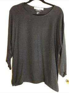 Eileen Fisher for Jackie Chalkely black 100% silk diamond print blouse S/M - Picture 1 of 6