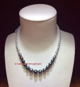 AAAAA 20"9-12mm vera naturale SUD mare bianco nero collana perle multicolore 14K - Foto 1 di 6