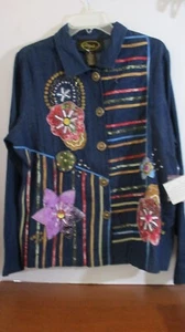 ALEX KIM~EMBELLISHED Navy Blue BUTTON DOWN BLOUSE SHIRT TOP~Women's 1X~NWT - Picture 1 of 8