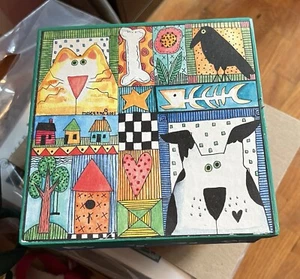 Paper Mache Hand Painted Box With Cross Stitch Chart - Picture 1 of 2