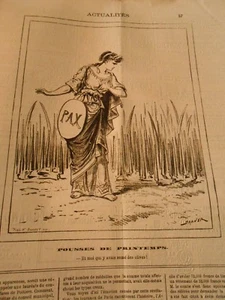 Caricature 1880 - Pousses de Printemps Aiguilles à fusil j'avais semé des olives - Imagen 1 de 1