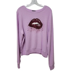 WILDFOX Sweatshirt Confetti Lips Graphic Baggy Beach Jumper Lavender Purple NWT - Picture 1 of 8