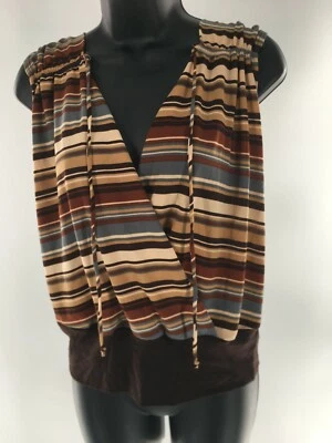Women’s Brown Tan Gray Striped Sleeveless Shirt Top Size Small: Brand New!! - Image 1 of 4
