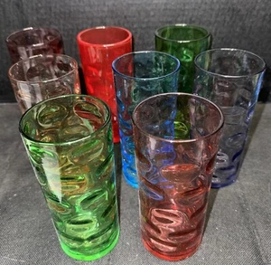 8 Inverted Thumbprint MCM Longdrinkgläser rot, lila, blau, grün, pink - Bild 1 von 12