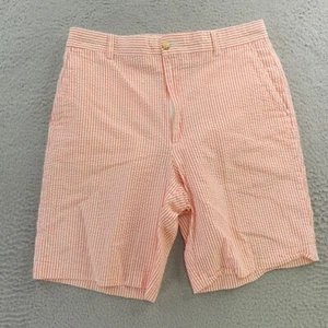 Berle Shorts Mens 32 Pink White Stripe Seersucker Cotton Flat Front Preppy - Picture 1 of 10