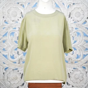 Anna und Frank L 100% Seide Bluse Salbeigrün Kurzarm Minimalistisch Boxy Fit - Bild 1 von 6