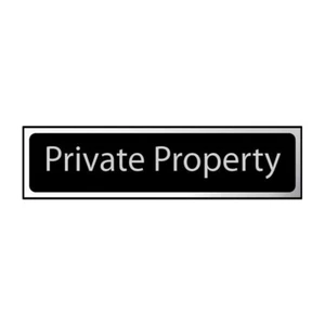 Private Property Sign Sign Self-Adhesive PVC Silver/Black 200mm x 50mm - Picture 1 of 2
