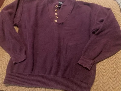 Suéter Henley de Algodón Lands End De Colección Para Hombre M Granate Hecho en EE. UU. Pescador Foto 1 de 4