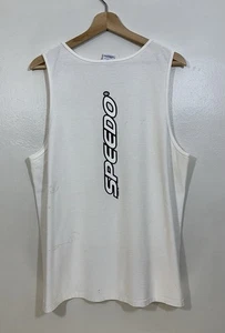 Vintage Speedo Tank Top ärmelloses Shirt Herren Große L weiß Hergestellt in den USA 90er FLECK - Bild 1 von 10