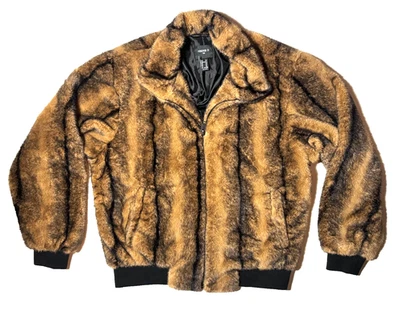 Chaqueta con cremallera de piel sintética marrón/negra de felpa Forever 21 para hombre - talla mediana nueva sin etiquetas Foto 1 de 4