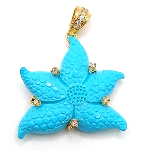 Colgante Estrella de Mar Turquesa Chapado en Oro Plata Circón Acentos 42.5mm - Imagen 1 de 5