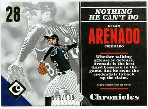 2017 Panini Chronicles Gold #52 Nolan Arenado /999 Numbered Parallel Rockies MLB - Picture 1 of 2