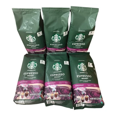 Paquete de 6 bolsas de café espresso tostadas oscuras Starbucks en grano entero 18 oz - BB 01/03/26 Foto 1 de 2