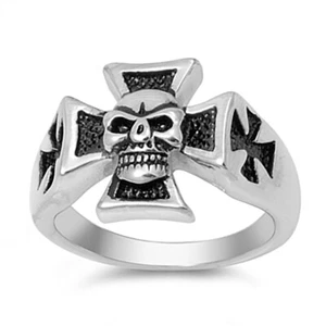 Men's Fashion Stainless Steel Skull Biker Ring Iron Cross w/Skull - Picture 1 of 2
