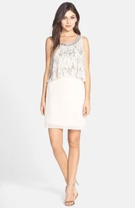 Nuevo sin etiquetas Vestido Champagne Aidan Mattox Cuentas Popover Talla 6 - Imagen 1 de 3