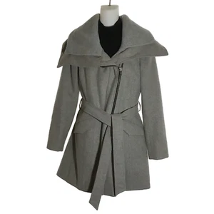 Women's Mid Length Wool Coat with Belt and Hood, Size Medium - Picture 1 of 12