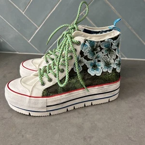 Desigual Zapatillas Altas Bordadas Florales Mujer Verde Azul Talla Euro 38 EE. UU. 7,5 - Imagen 1 de 21
