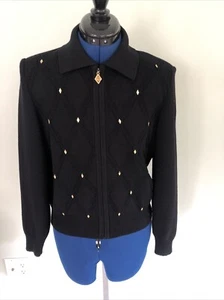 Maglione St John Sport Essentials maglia nero accenti oro giacca zip intera taglia P - Foto 1 di 11