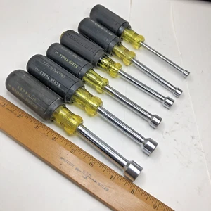 6-Vintage Klein Tools SAE 3/16" to 1/2 Nutdriver Hollow Shaft Nut Driver Set USA - Picture 1 of 16