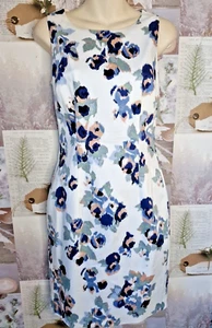 Vestido Lápiz Hobbs Marfil Floral Teal Estampado Algodón Forrado Reino Unido 8 En muy buena condición - Imagen 1 de 4