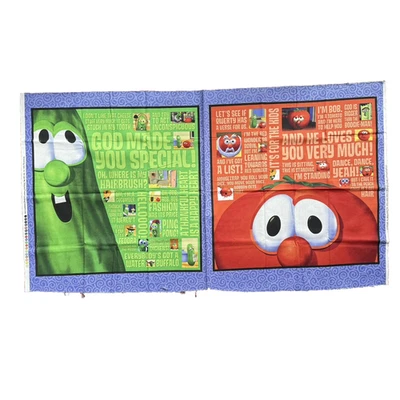 Painel de colcha vintage Veggie Tales acolchoar tesouros 2 pôsteres blocos grandes tecido - Imagem 1 de 4