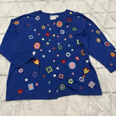 VTG Michael Simon Lite Cardigan 3x Blue Button Teacher 90s Artsy Craft Sewing - Image 1 of 4