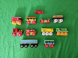 Vtg Lot of 12 Magnetic Wooden Orbrium Bigjigs Train Engines, Cars, Caboose - Picture 1 of 3